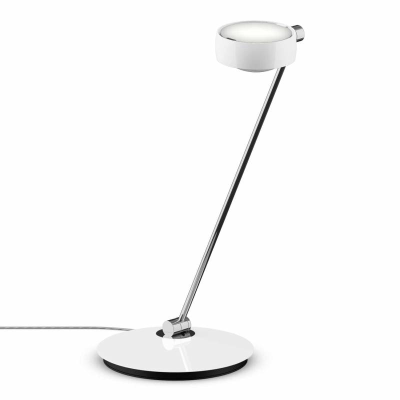 Sento Tavolo LED Tischleuchte, Grösse höhe 60 cm, Kopf / Body / Fuss weiss glanz / chrom glanz / weiss glanz, Ausrichtung links von Occhio