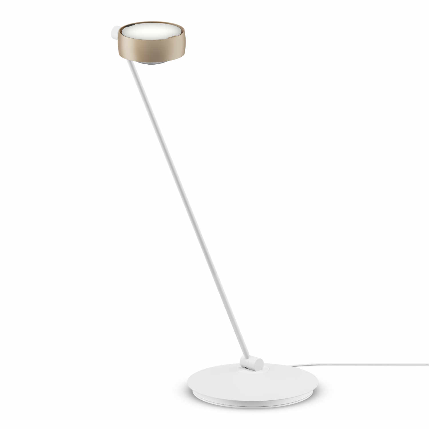 Sento Tavolo LED Tischleuchte, Grösse höhe 80 cm, Kopf / Body / Fuss gold matt / weiss matt / weiss matt, Ausrichtung rechts von Occhio