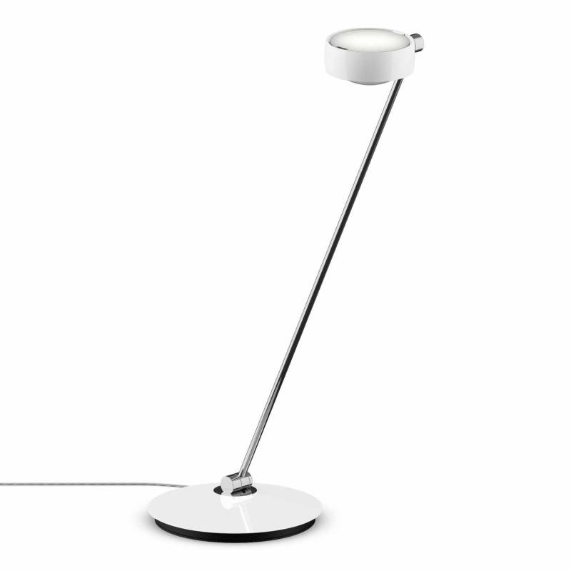 Sento Tavolo LED Tischleuchte, Grösse höhe 80 cm, Kopf / Body / Fuss weiss glanz / chrom glanz / weiss glanz, Ausrichtung links von Occhio