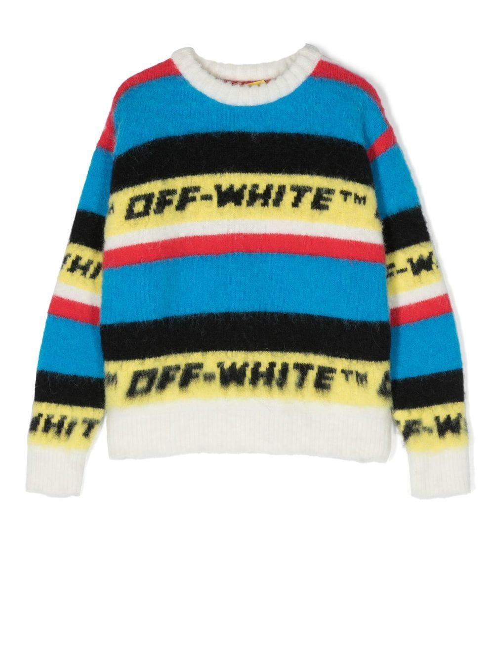 Off-White Kids intarsia logo-knit crew neck jumper - Blue von Off-White Kids