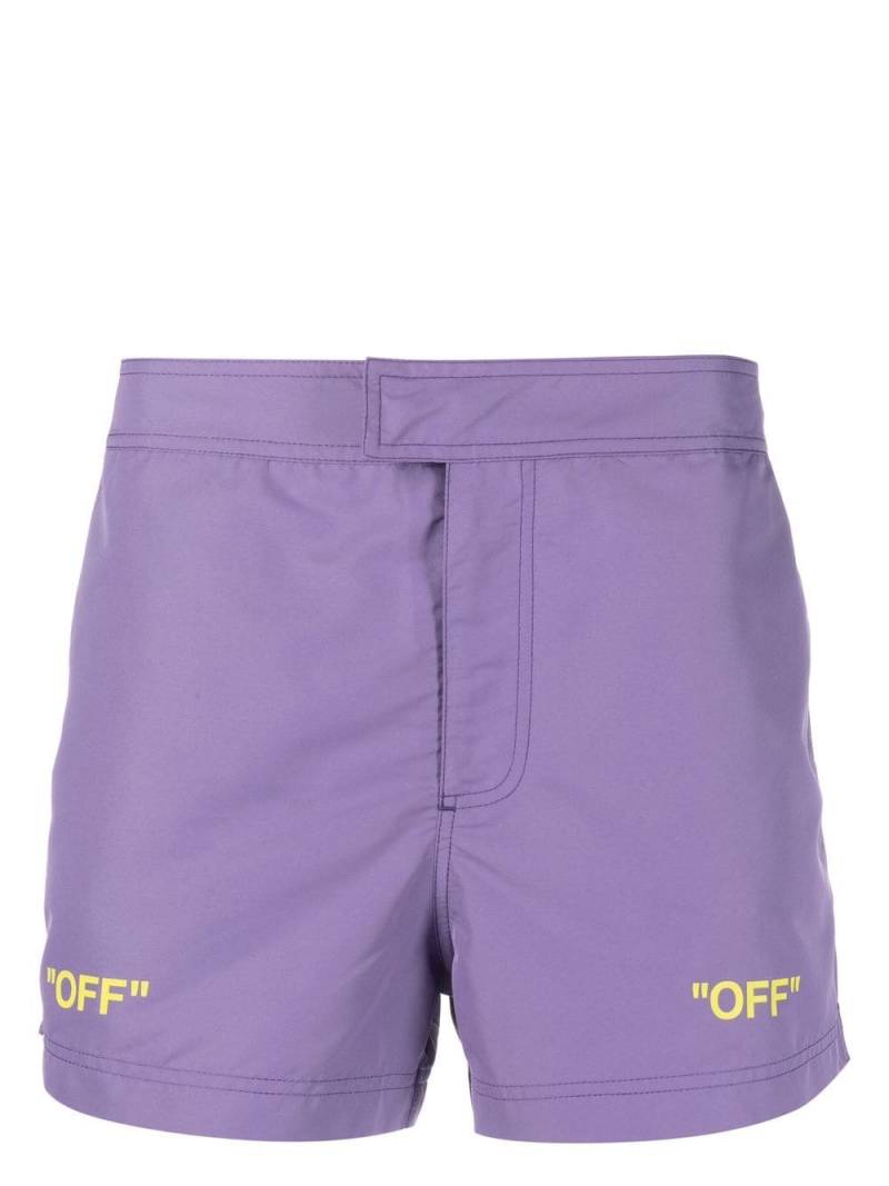 Off-White Sunrise Off Quote-print swim shorts - Purple von Off-White