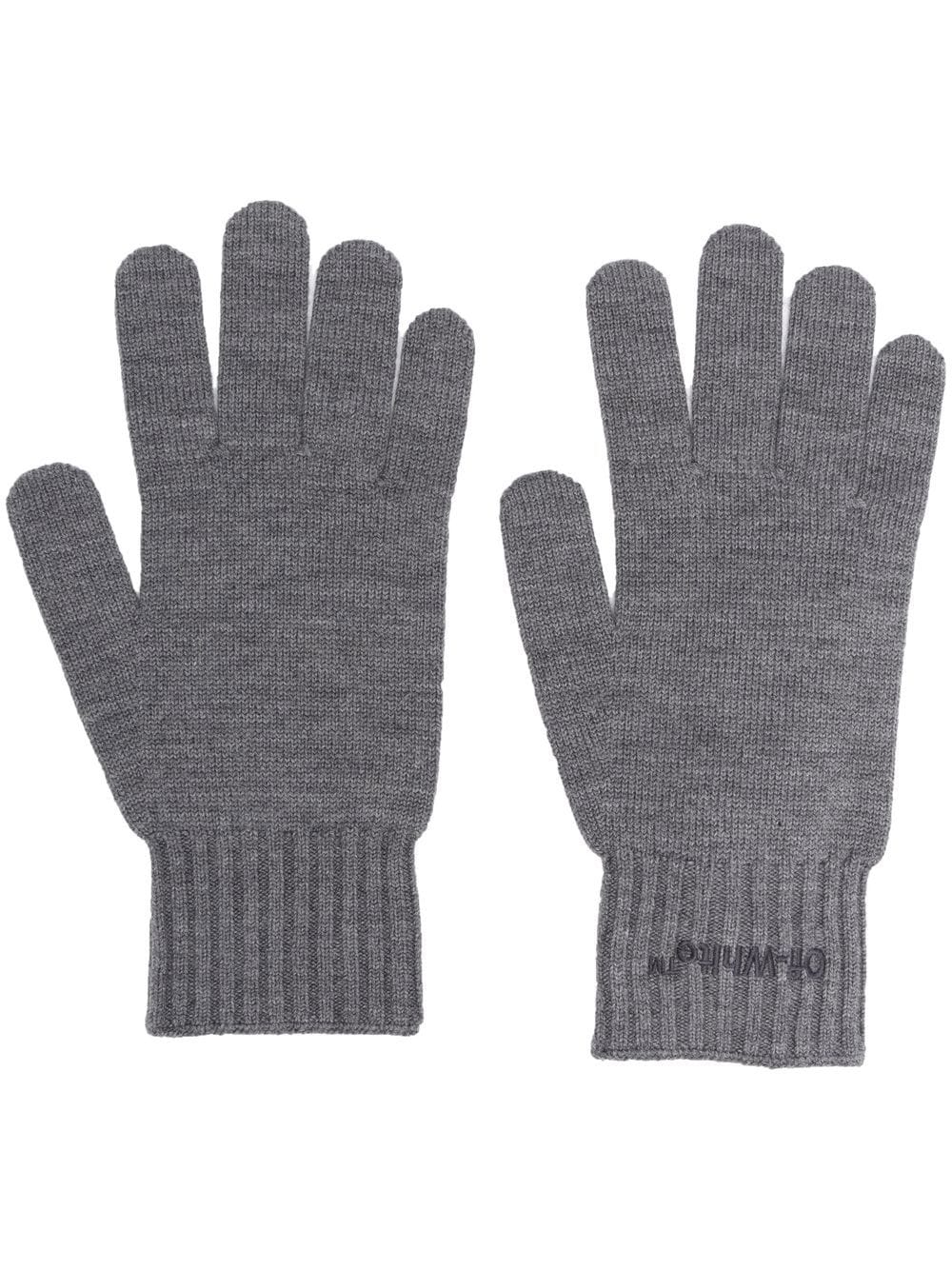 Off-White embroidered-logo ribbed gloves - Grey von Off-White