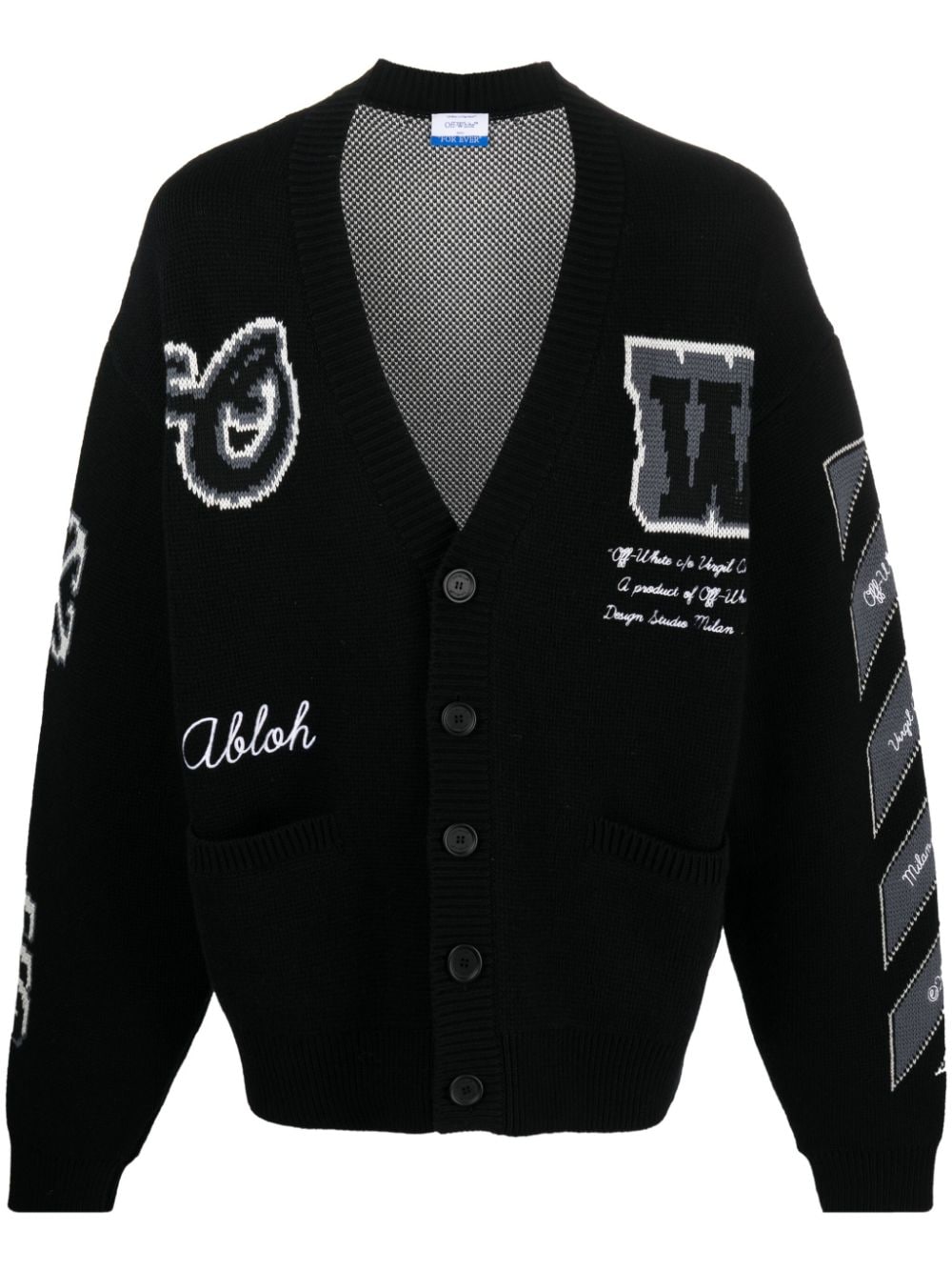 Off-White intarsia-knit wool-blend cardigan - Black von Off-White