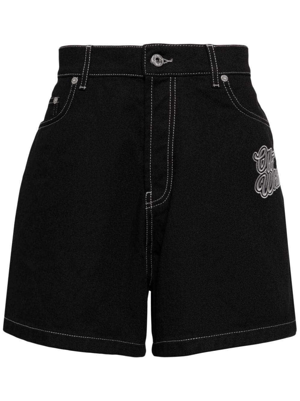 Off-White logo-appliqué denim shorts - Black von Off-White