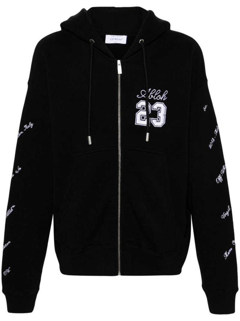 Off-White logo-embroidered cotton hoodie - Black von Off-White