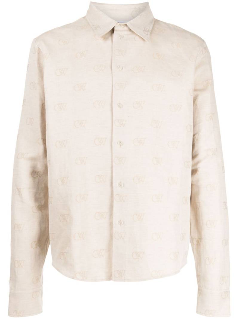 Off-White logo-jacquard cotton-linen shirt - Neutrals von Off-White