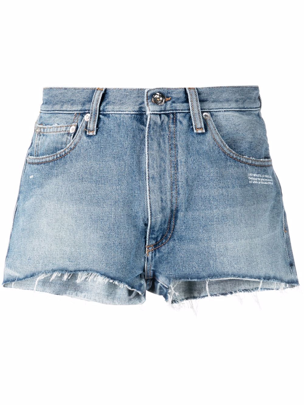 Off-White logo-print frayed-edge denim shorts - Blue von Off-White