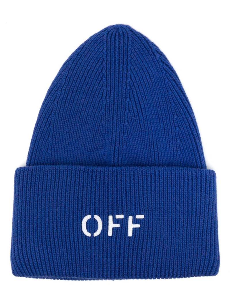 Off-White logo-stamp ribbed beanie - Blue von Off-White