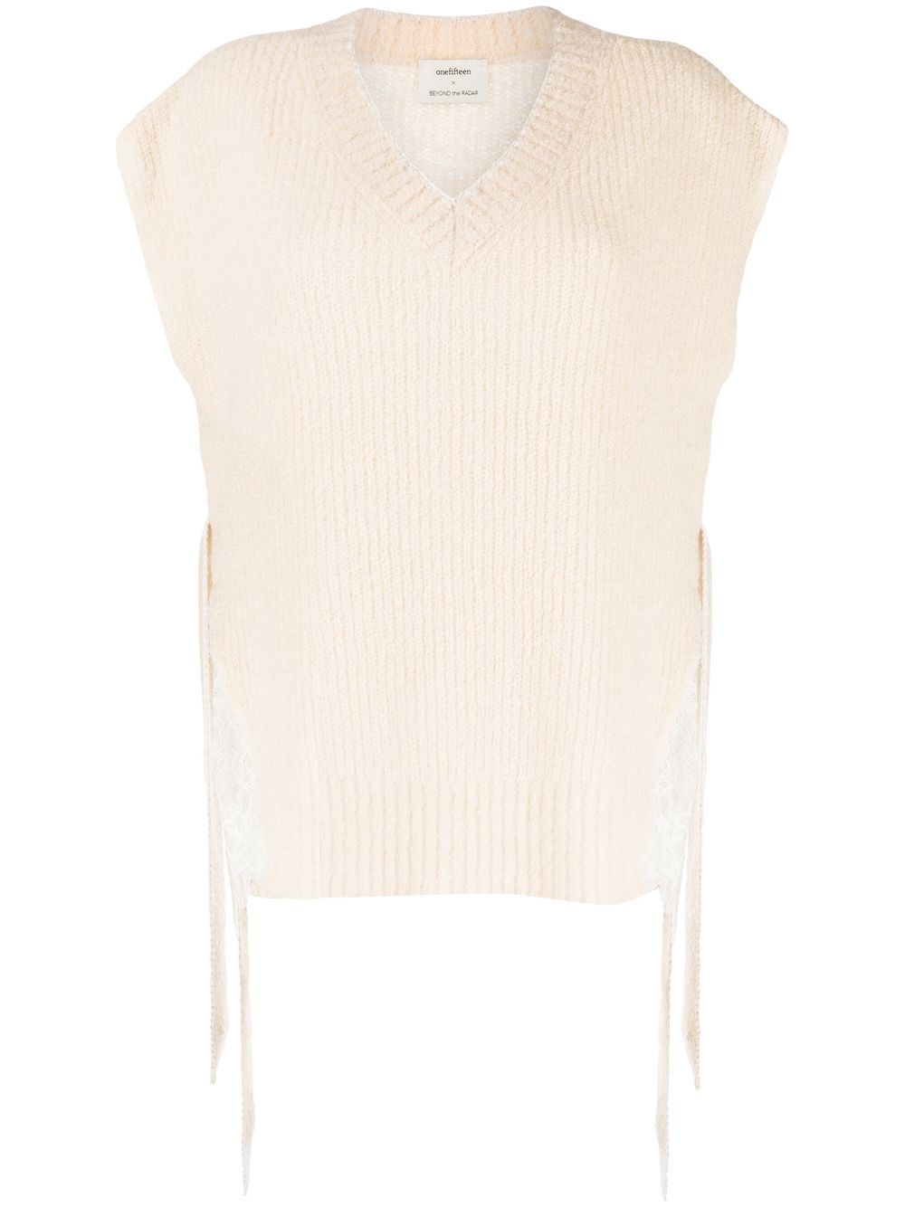 Onefifteen V-neck sheer-detail knit top - Neutrals von Onefifteen