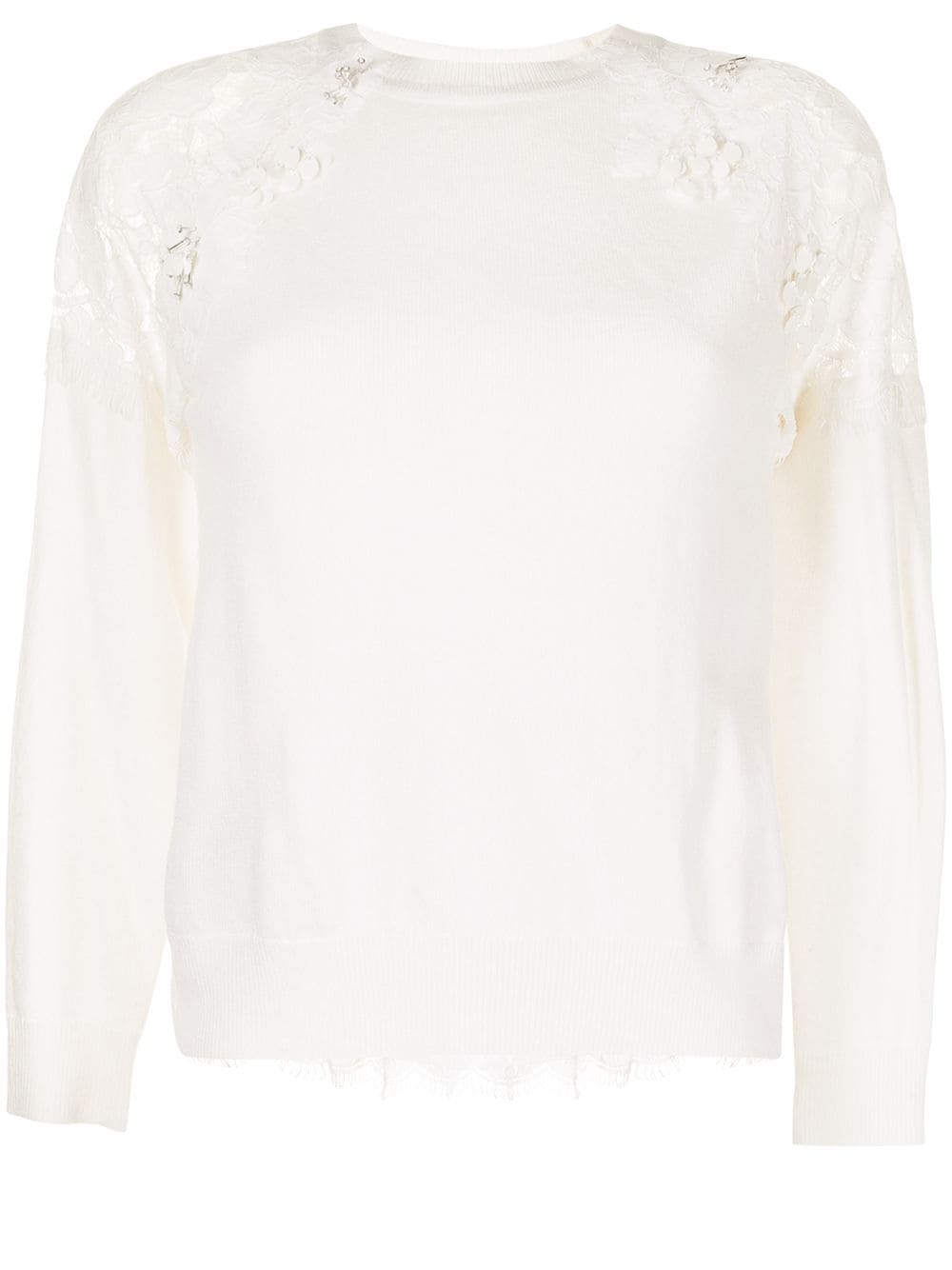 Onefifteen floral lace-panel knit top - White von Onefifteen