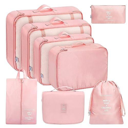 8-teilige Packwürfel, Kleidersäcke, Kofferorganisation Für Urlaub Und Reisen, Packwürfel-set, Reisewürfel, Organisationssystem Für Koffer - Pink Unisex Pink ONE SIZE von Only-bags.store
