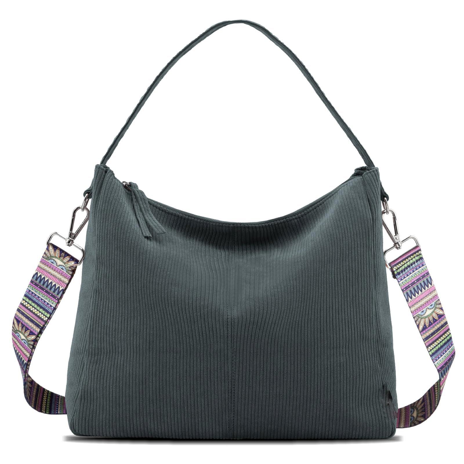 Cord Tasche Umhängetasche Mit Reißverschluss, Groß Shopper Tasche Tote Bag Handtasche Damen Grau ONE SIZE von Only-bags.store