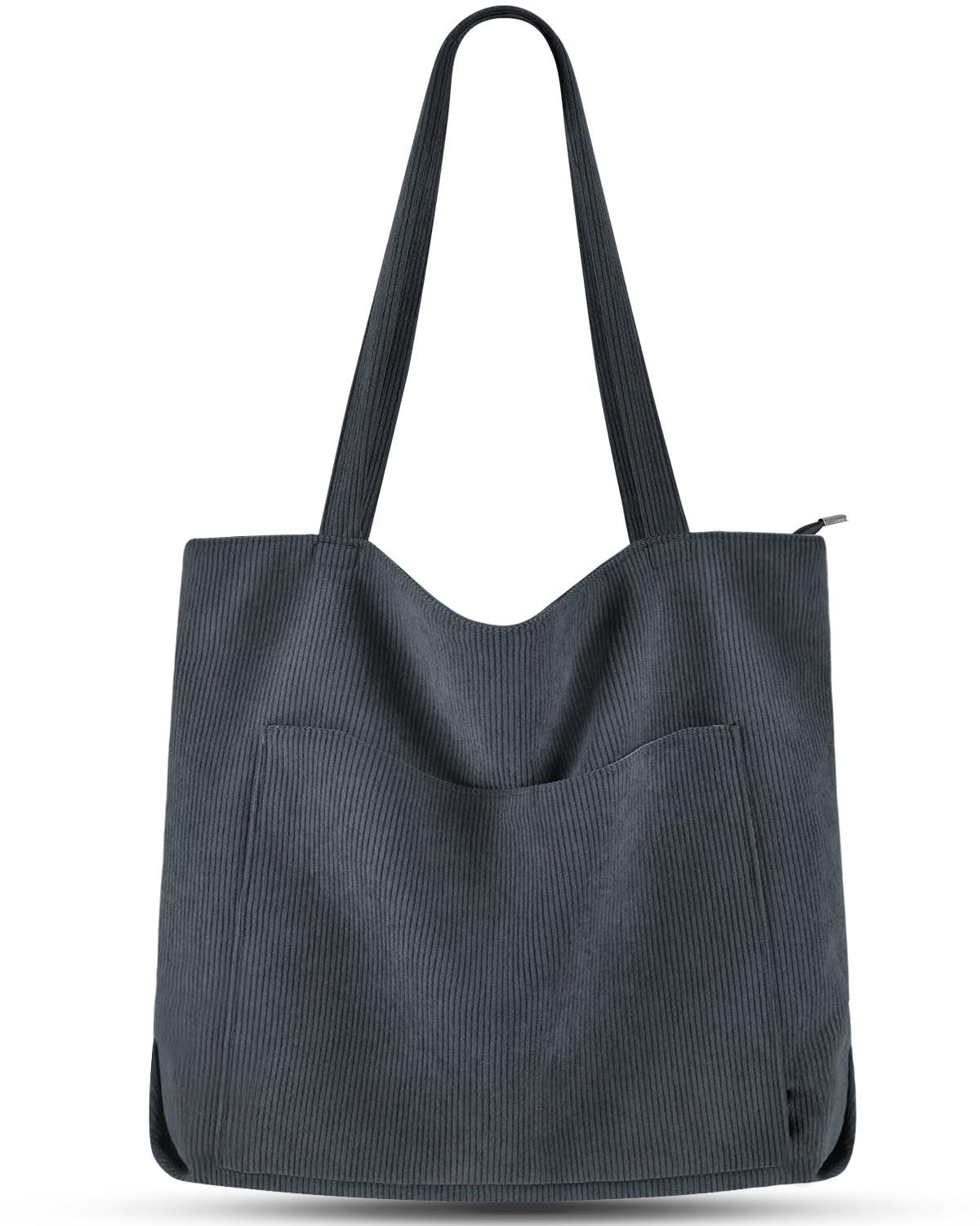 Cord Tasche Umhängetasche Mit Reißverschluss, Groß Shopper Tasche Tote Bag Handtasche Damen Grau ONE SIZE von Only-bags.store