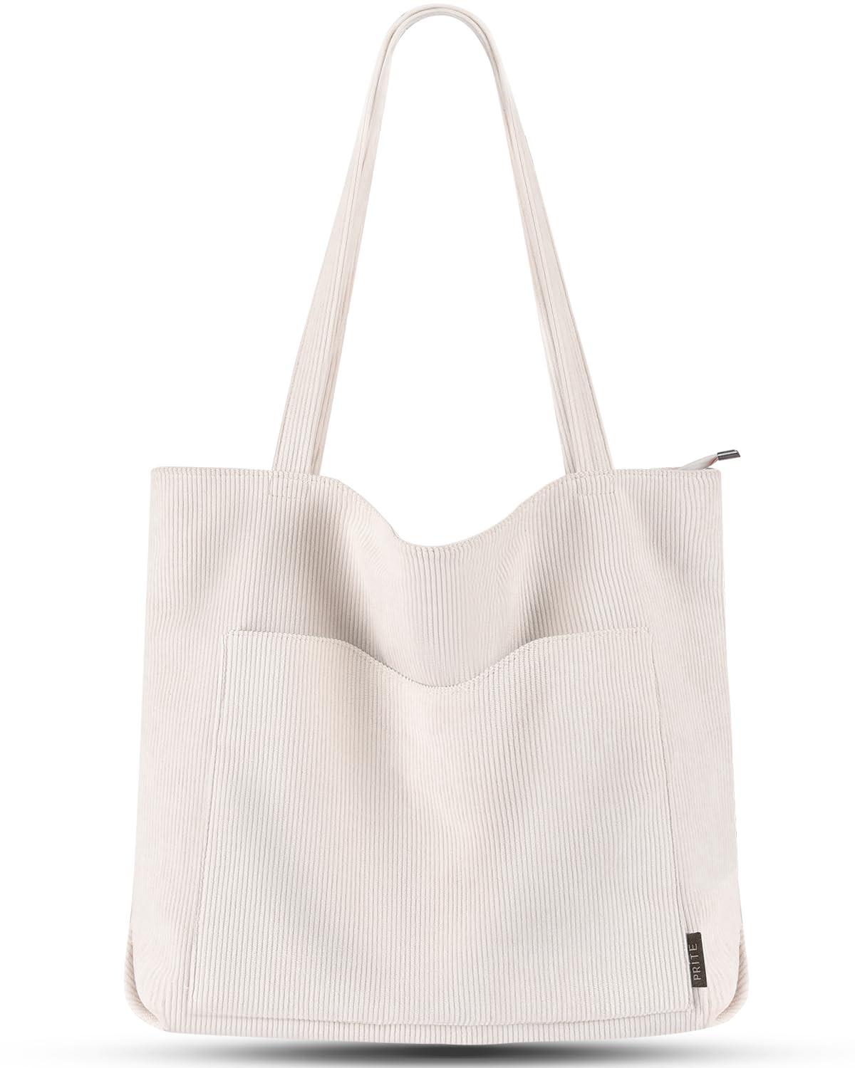 Cord Tasche Umhängetasche Mit Reißverschluss, Groß Shopper Tasche Tote Bag Handtasche Damen Offwhite ONE SIZE von Only-bags.store