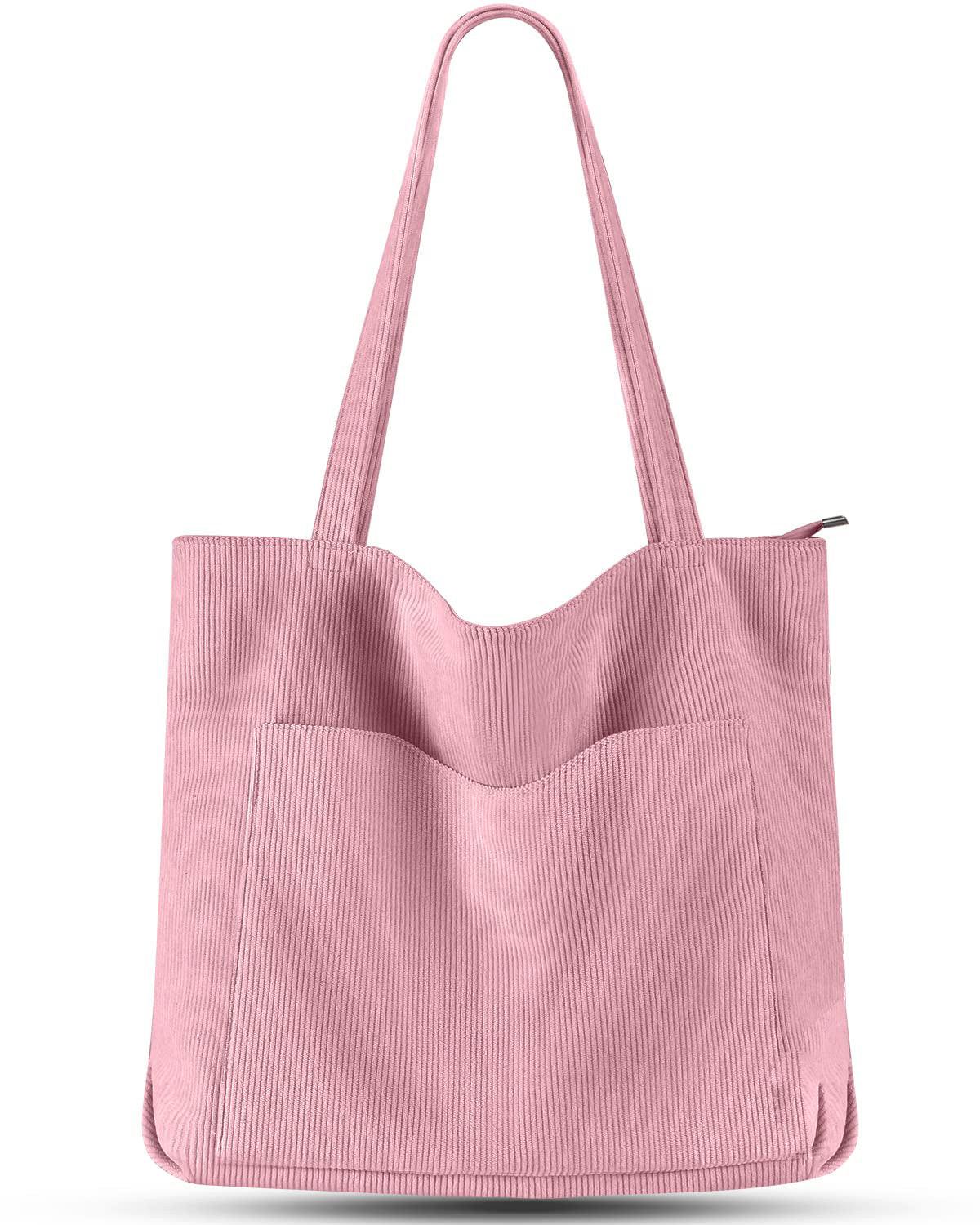 Cord Tasche Umhängetasche Mit Reißverschluss, Groß Shopper Tasche Tote Bag Handtasche Damen Pink ONE SIZE von Only-bags.store