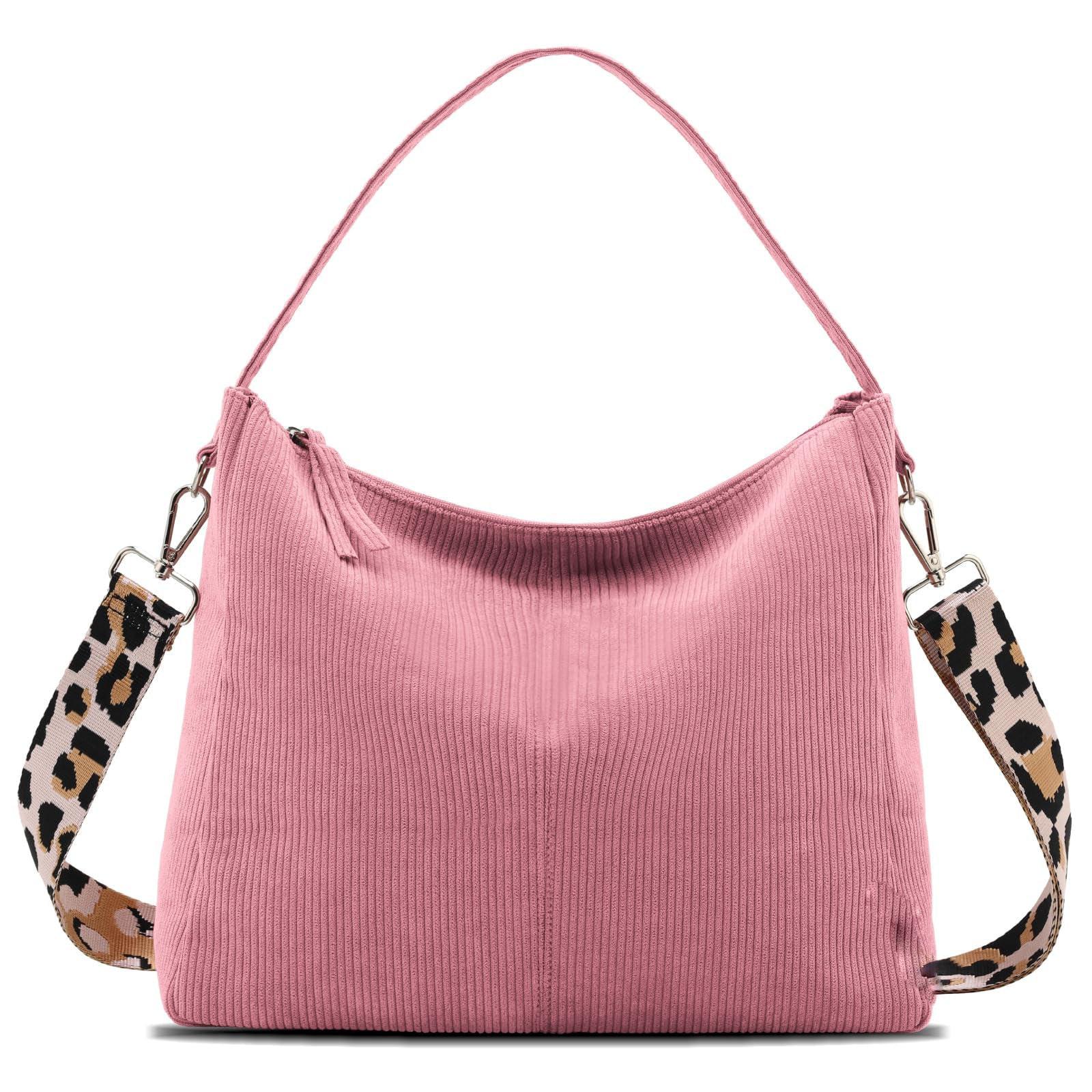 Cord Tasche Umhängetasche Mit Reißverschluss, Groß Shopper Tasche Tote Bag Handtasche Damen Pink ONE SIZE von Only-bags.store