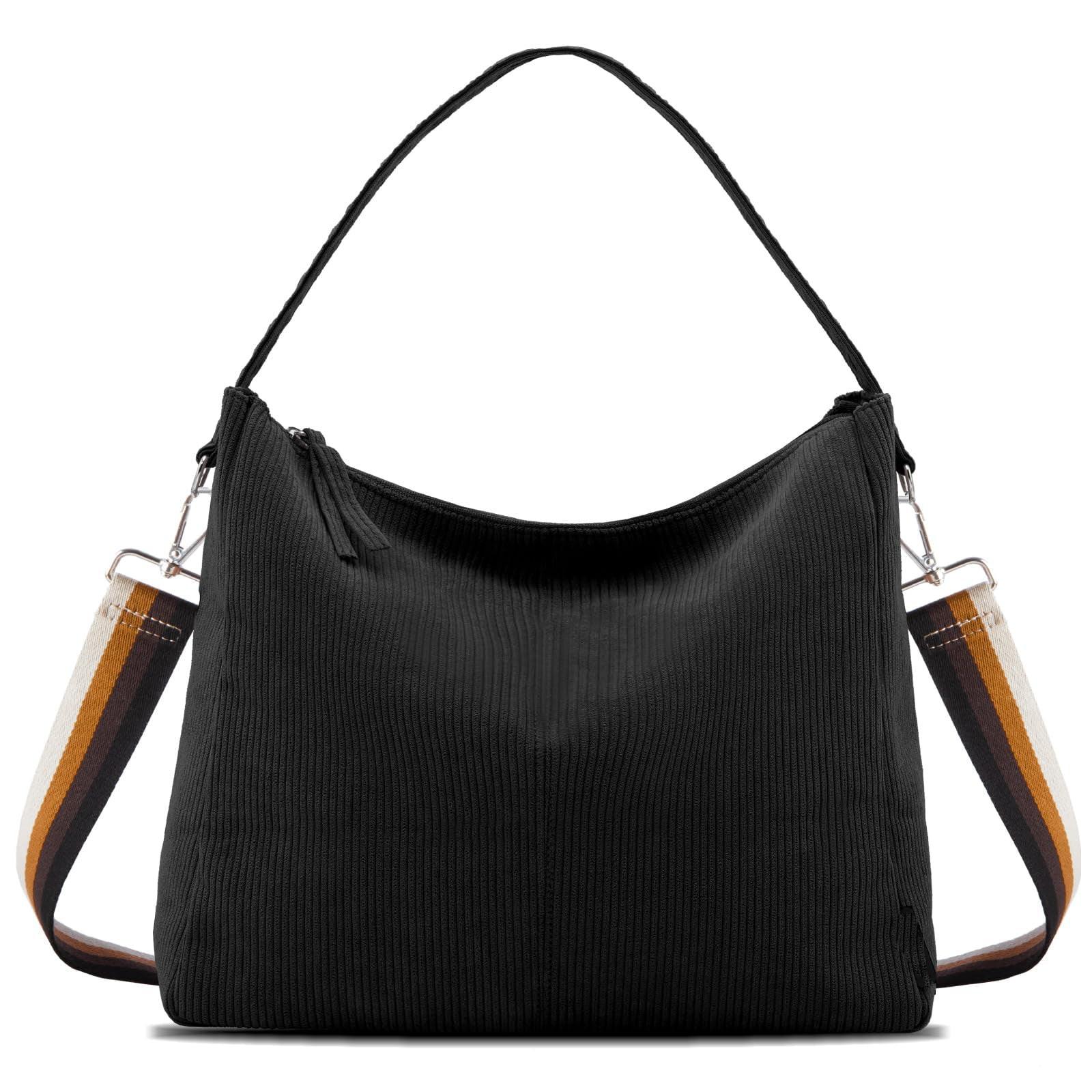 Cord Tasche Umhängetasche Mit Reißverschluss, Groß Shopper Tasche Tote Bag Handtasche Damen Schwarz ONE SIZE von Only-bags.store