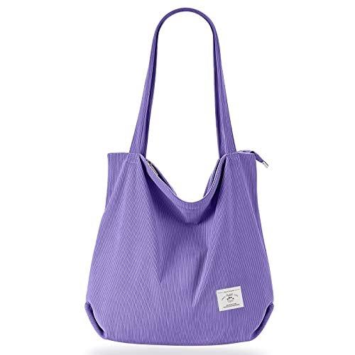 Cord Tasche Umhängetasche Mit Reißverschluss, Groß Shopper Tasche Tote Bag Handtasche Damen Violett ONE SIZE von Only-bags.store