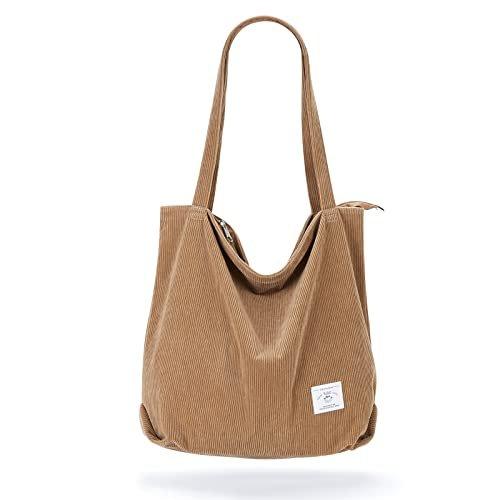 Cord Tasche Umhängetasche Mit Reißverschluss, Groß Shopper Tasche Tote Bag Handtasche Damen Braun ONE SIZE von Only-bags.store