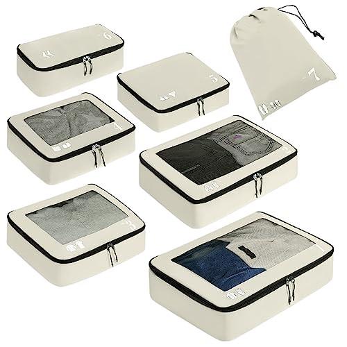 Koffer Organizer Packing Cubes 7-teiliges Koffer Organizer Set Packing Cubes Pet Recycled Packing Bags For Suitcase Suitcase Organizer (beige) Unisex Beige ONE SIZE von Only-bags.store