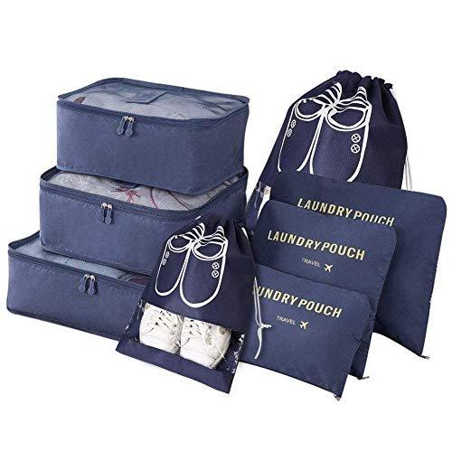 Koffer-organizer, 8-in-1-set Gepäck-organizer, Wasserdichte Reisekleidersäcke Inklusive 2 Schuhsäcke, 3 Packwürfel Und 3 Aufbewahrungsbeutel, Für Kleidung, Schuhe, Kosmetik - Dunkel Unisex Nachtblau ONE SIZE von Only-bags.store