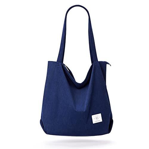 Kordel Tasche Umhängetasche Mit Reißverschluss, Große Shopper Tasche Tragetasche Handtasche Damen Blau ONE SIZE von Only-bags.store