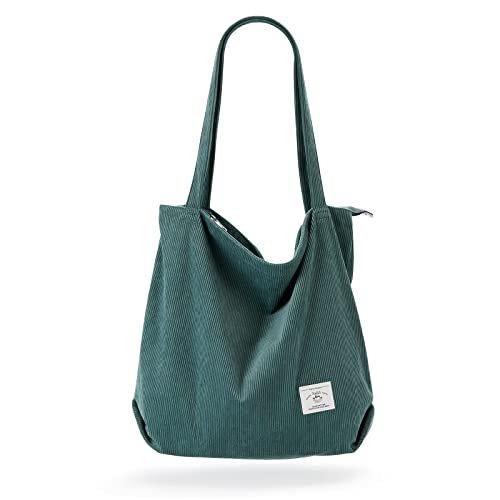 Kordel Tasche Umhängetasche Mit Reißverschluss, Große Shopper Tasche Tragetasche Handtasche Damen Rasengrün ONE SIZE von Only-bags.store