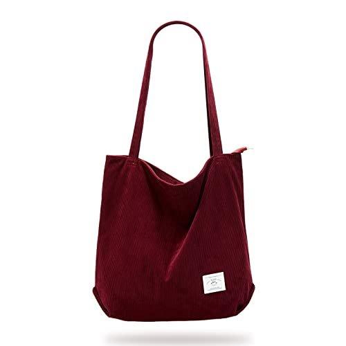 Kordel Tasche Umhängetasche Mit Reißverschluss, Große Shopper Tasche Tragetasche Handtasche Damen Rot ONE SIZE von Only-bags.store
