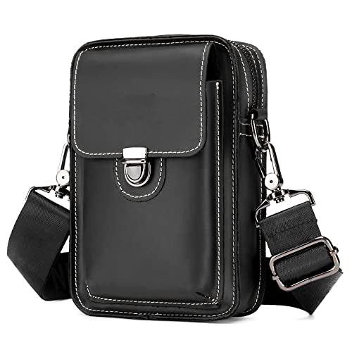 Leder Vintage Gürteltasche Hüfttasche Kleine Umhängetasche Umhängetasche Retro-stil Herren Schwarz von Only-bags.store