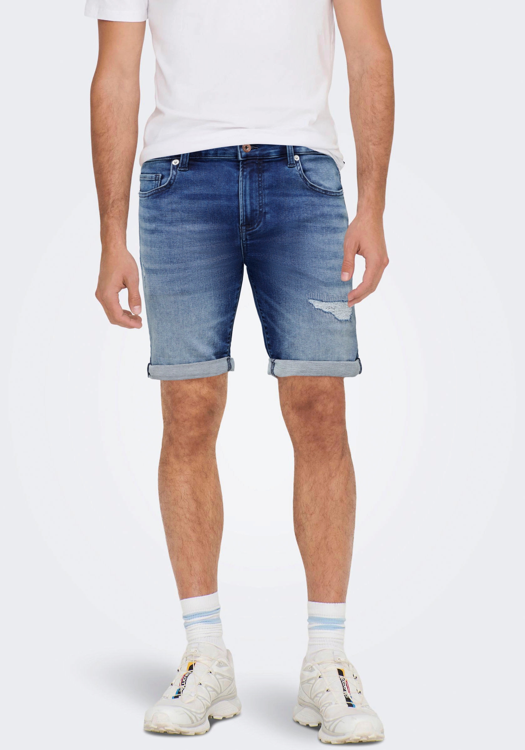 ONLY & SONS Jeansshorts »ONSPLY DARK-MID BLUE DES JOG 5150« von Only & Sons