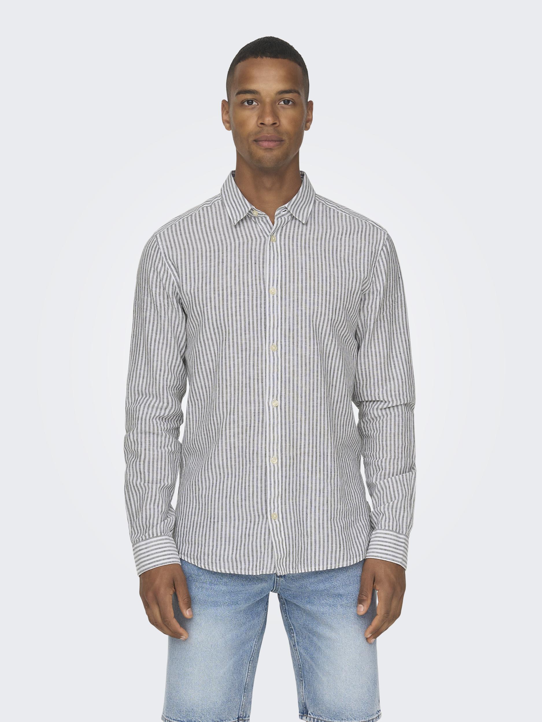 ONLY & SONS Kurzarmhemd »ONSCAIDEN LS STRIPE LINEN SHIRT 660 NOOS« von Only & Sons