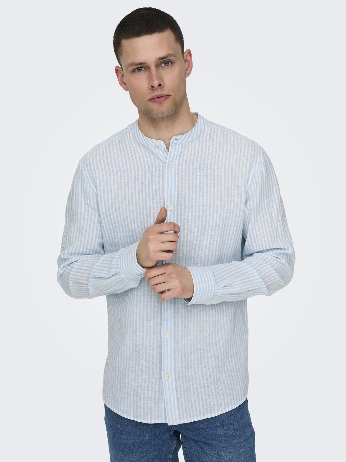 ONLY & SONS Langarmhemd »ONSCAIDEN LS MAO STRIPE LINEN SHIRT NOOS« von Only & Sons