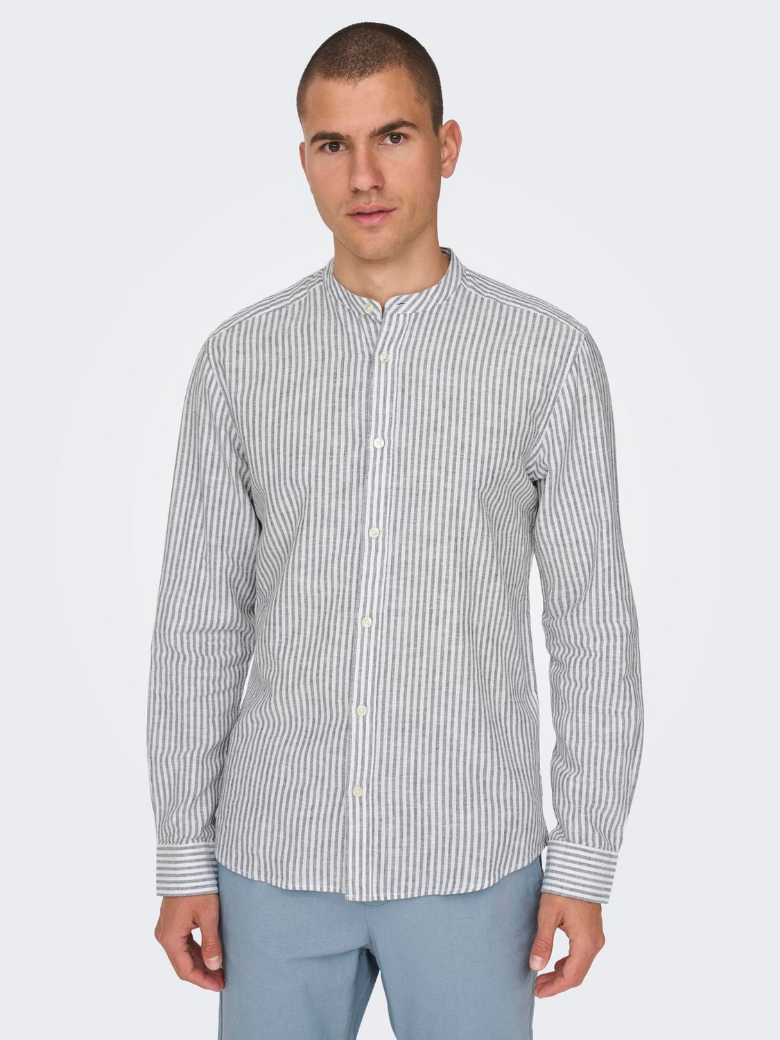 ONLY & SONS Langarmhemd »ONSCAIDEN LS MAO STRIPE LINEN SHIRT NOOS« von Only & Sons