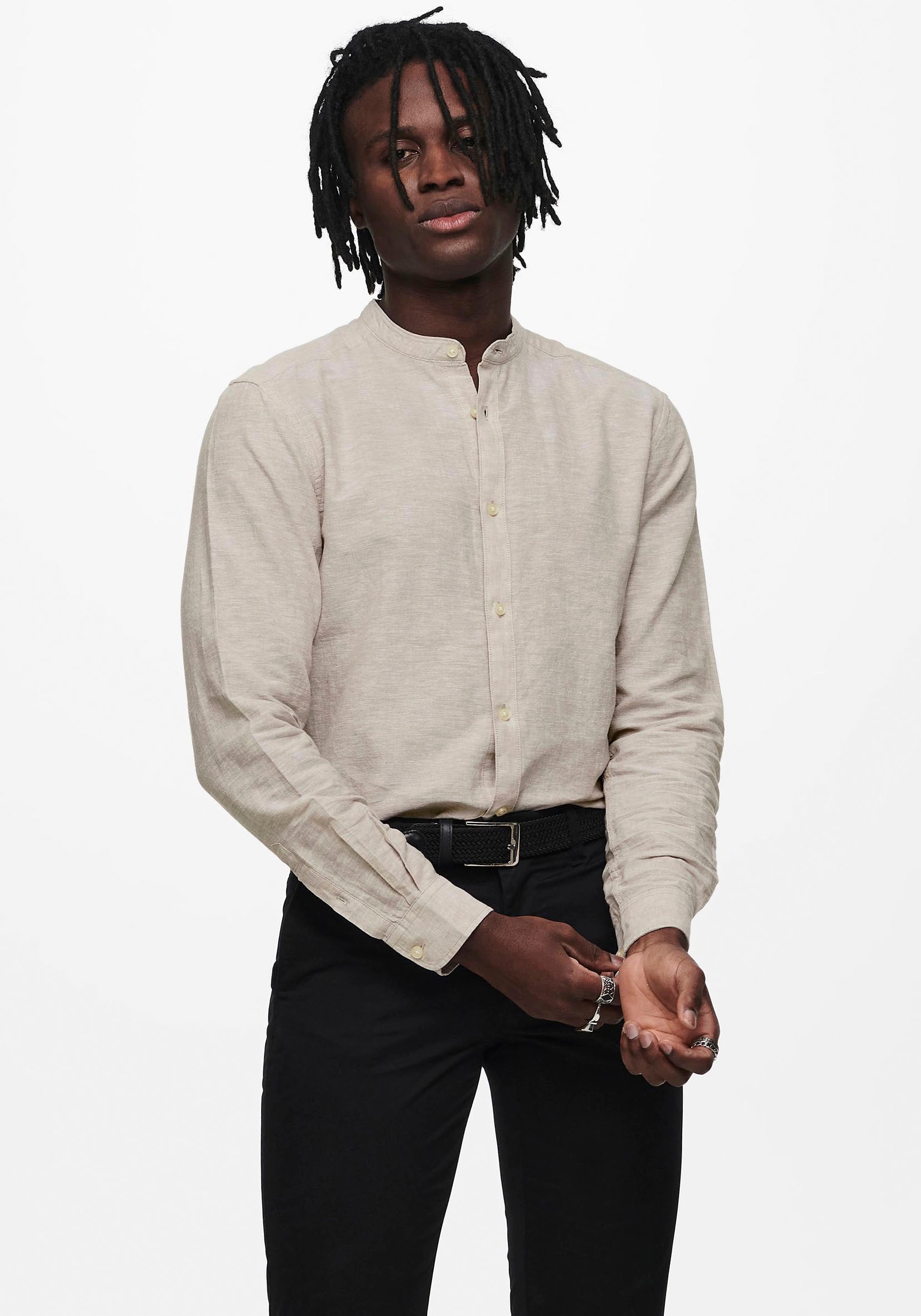 ONLY & SONS Langarmhemd »ONSCAIDEN LS SOLID LINEN MAO SHIRT NOOS« von Only & Sons