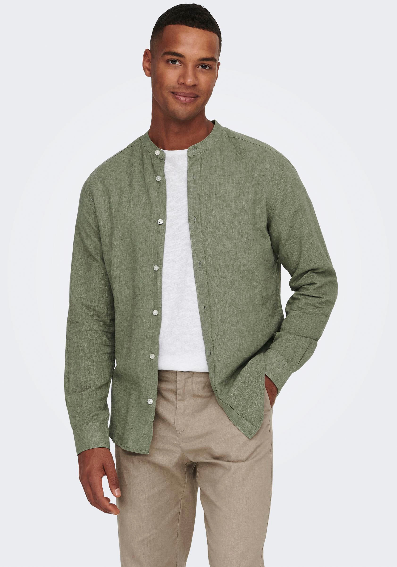 ONLY & SONS Langarmhemd »ONSCAIDEN LS SOLID LINEN MAO SHIRT NOOS« von Only & Sons