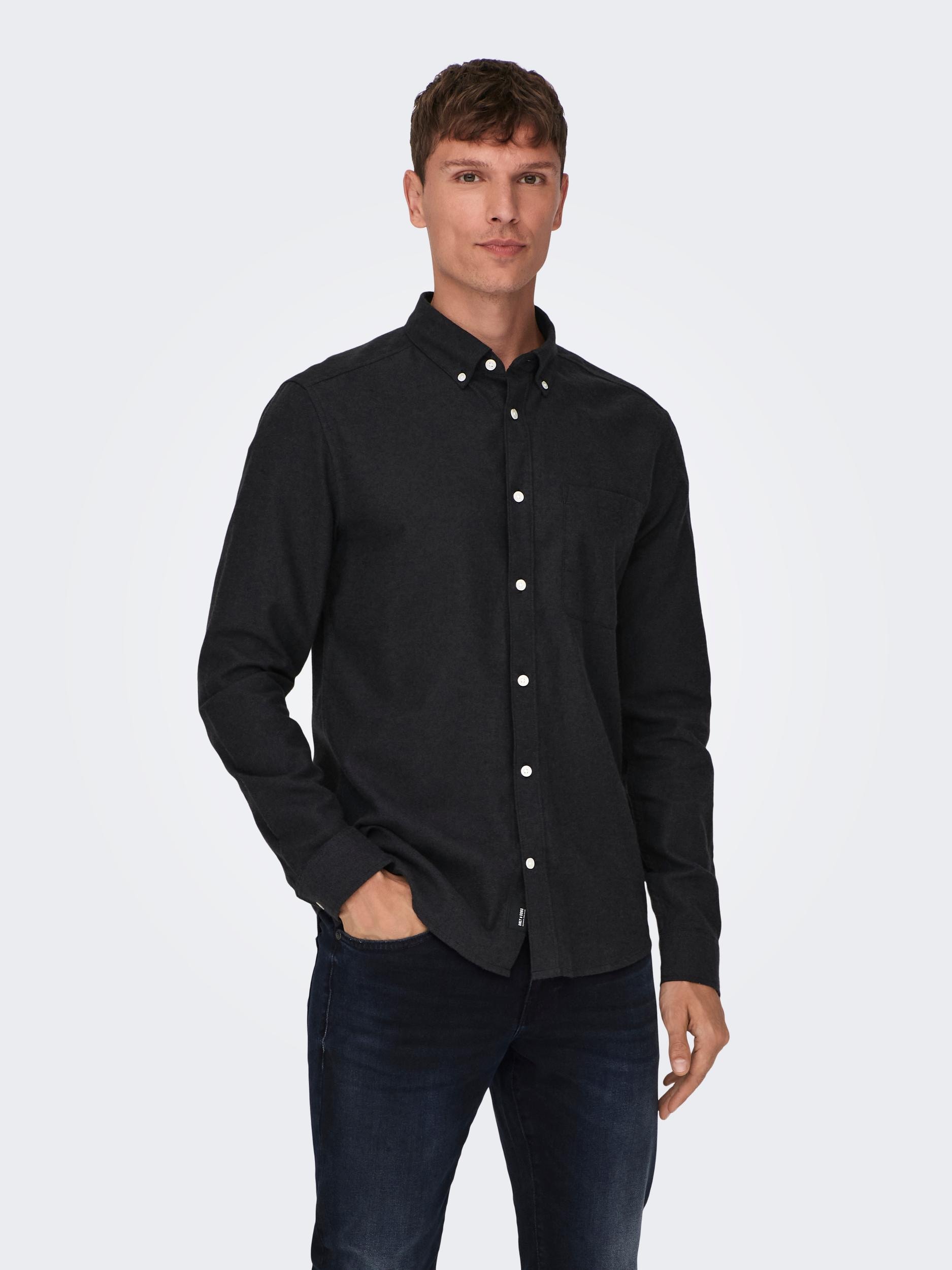 ONLY & SONS Langarmhemd »ONSGUDMUND SLIM 1-PKT SOLID SHIRT NOOS« von Only & Sons