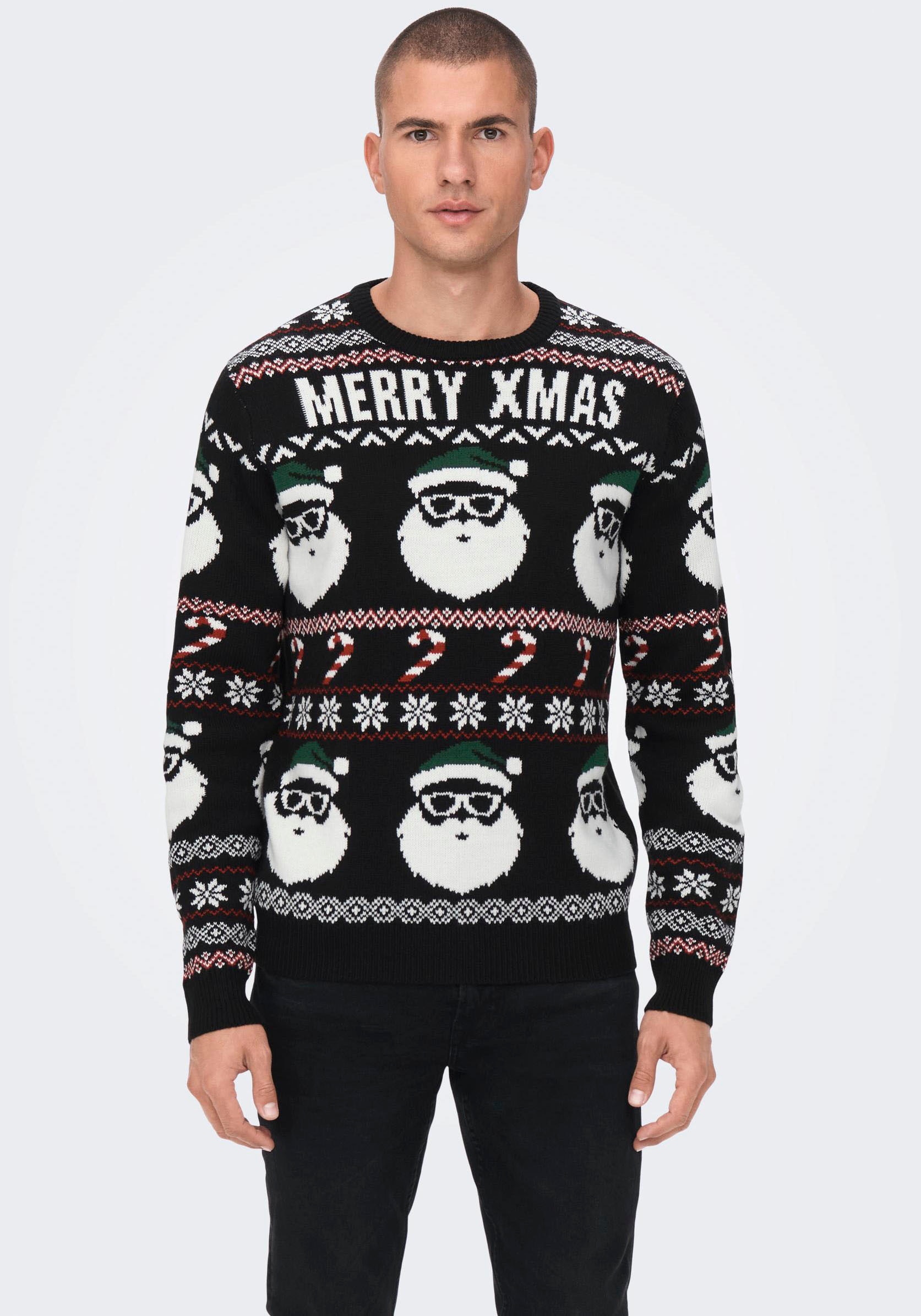 ONLY & SONS Rundhalspullover »ONSXMAS SANTA JAQ REG CREW KNIT 3994« von Only & Sons