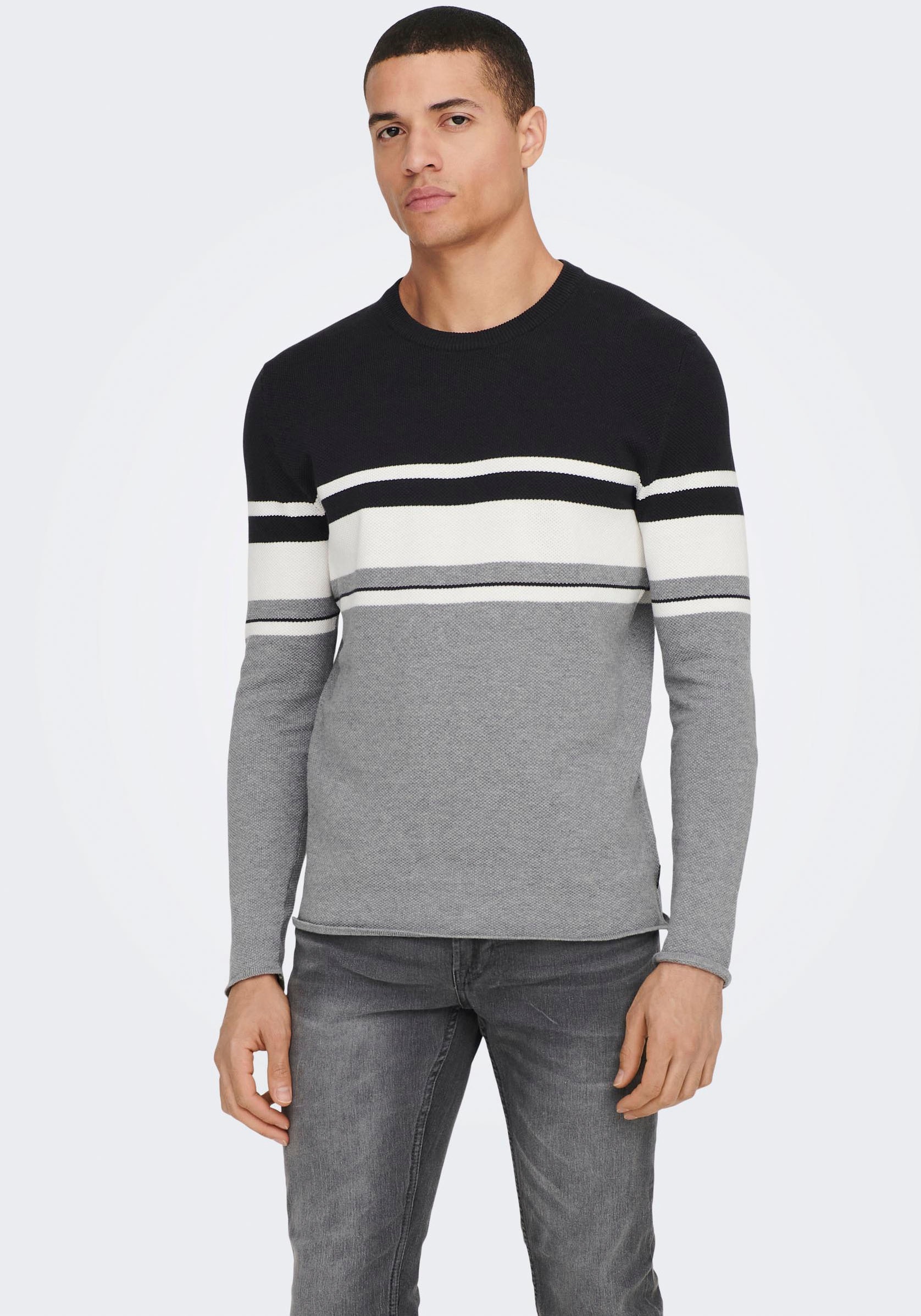 ONLY & SONS Rundhalspullover »ONSNIGUEL REG 12 BLOCK CREW KNIT« von Only & Sons