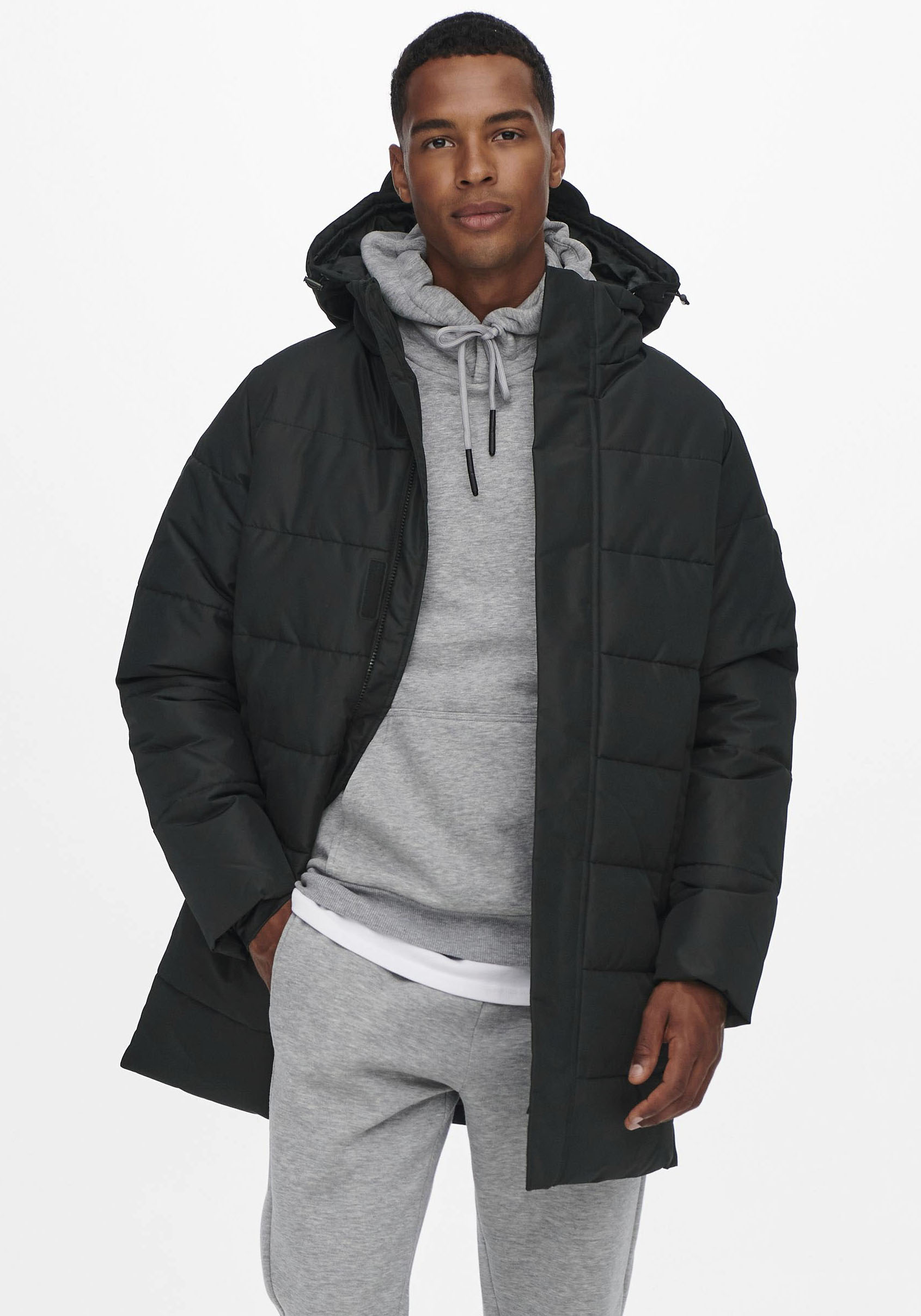 ONLY & SONS Steppjacke »ONSCARL LIFE LONG QUILTED COAT NOOS OTW«, mit Kapuze von Only & Sons