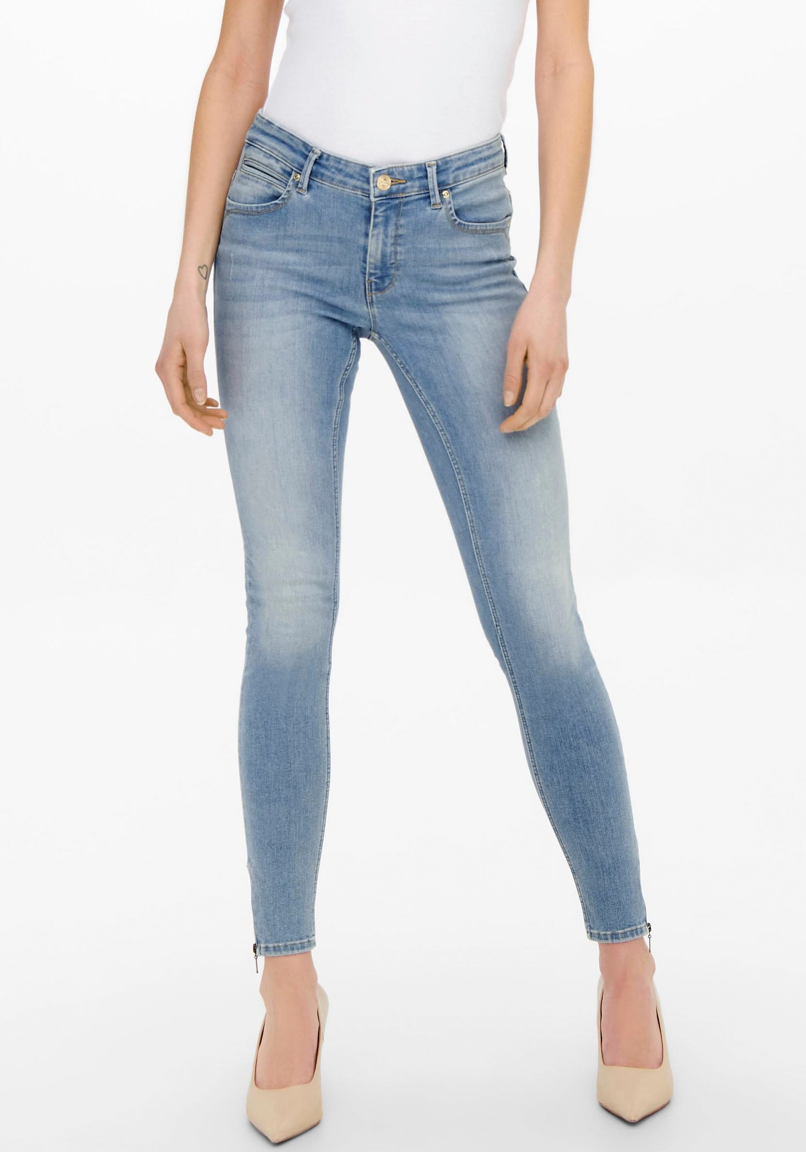 ONLY Skinny-fit-Jeans »ONLKENDELL RG SK ANK DNM TAI467 NOOS«, mit Reissverschluss Detail am Bein von Only