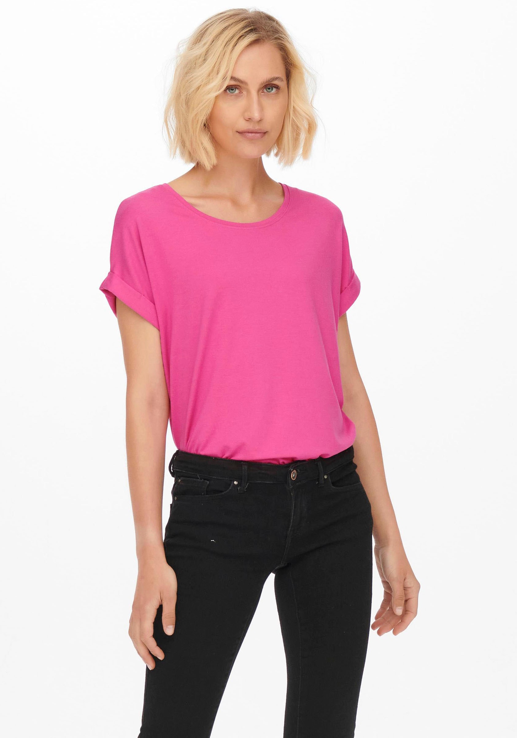 ONLY T-Shirt »ONLMOSTER S/S O-NECK TOP NOOS JRS«, mit Aufschlag am Arm ONLY T-Shirt »ONLMOSTER S/S O-NECK TOP NOOS JRS«, mit Aufschlag am Arm von Only