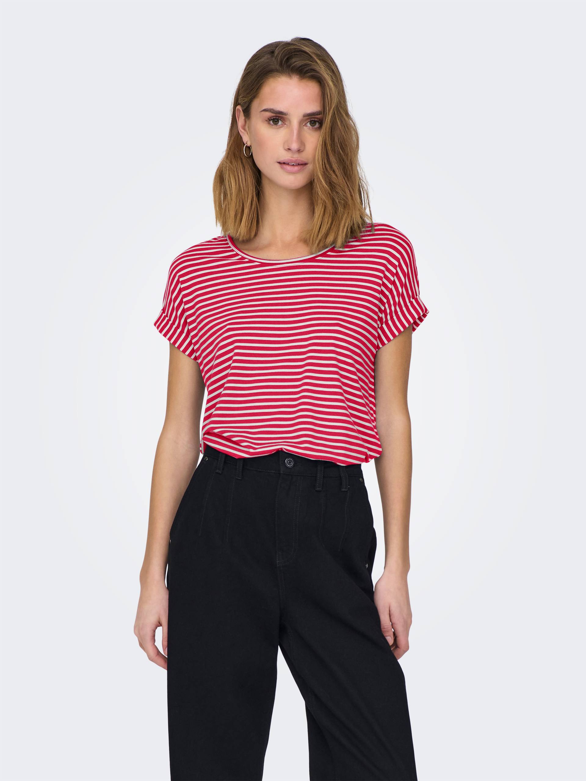 ONLY T-Shirt »ONLMOSTER STRIPE S/S O-NECK TOP JRS NOOS«, mit Aufschlag am Arm ONLY T-Shirt »ONLMOSTER STRIPE S/S O-NECK TOP JRS NOOS«, mit Aufschlag am Arm von Only