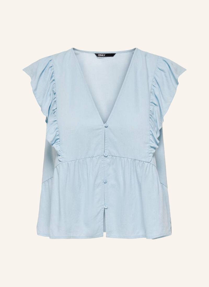 Only Bluse Mit Leinen Und Rüschen blau von Only