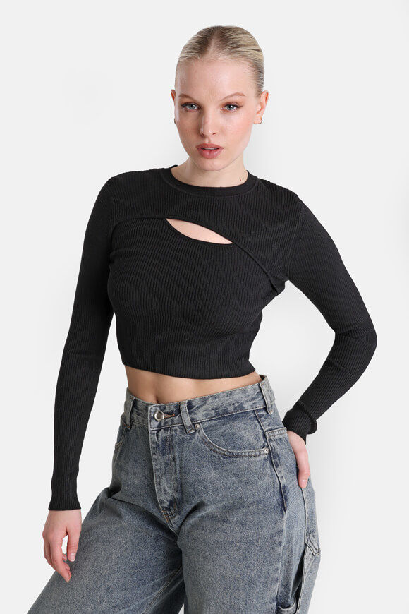 Only Gerippter Crop Strickpullover | Black | Damen  | M von Only