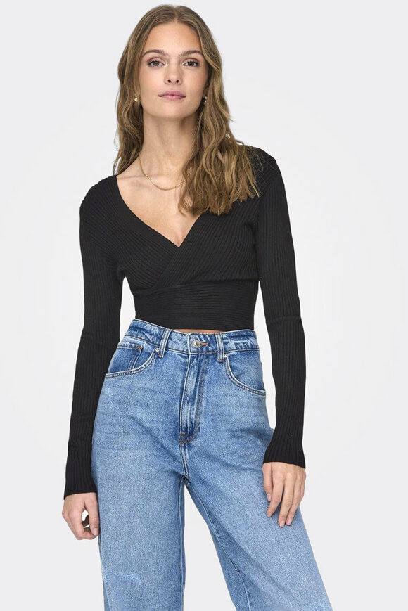 Only Gerippter Crop Strickpullover | Black | Damen  | S von Only