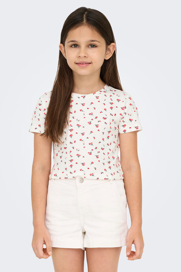Only KOGBELLA Crop T-Shirt | White + High Risk Red | Mädchen  | 158-164 von Only