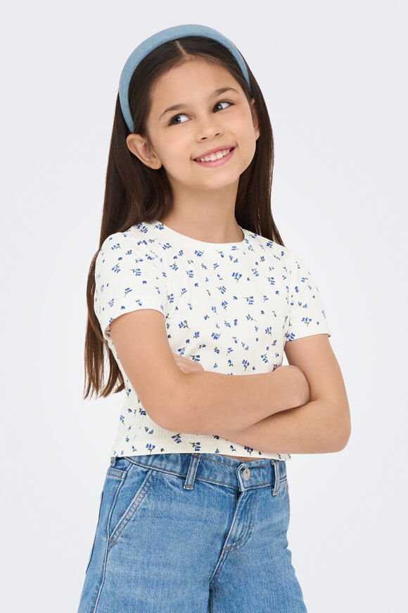 Only KOGBELLA Crop T-Shirt | White + Mazarine Blue | Mädchen  | 158-164 von Only
