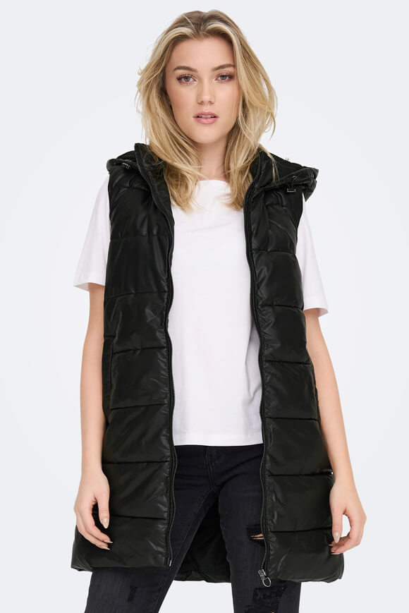 Only Langes Kunstleder Puffer Gilet | Black | Damen  | S von Only