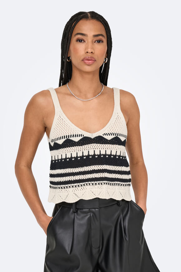Only ONLMERIDA Häkel Crop Top | Ecru + Black | Damen  | L von Only