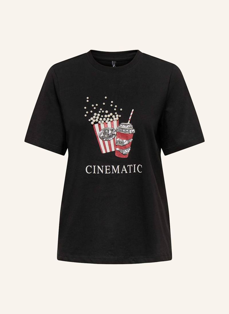 Only T-Shirt Mit Pailletten schwarz von Only